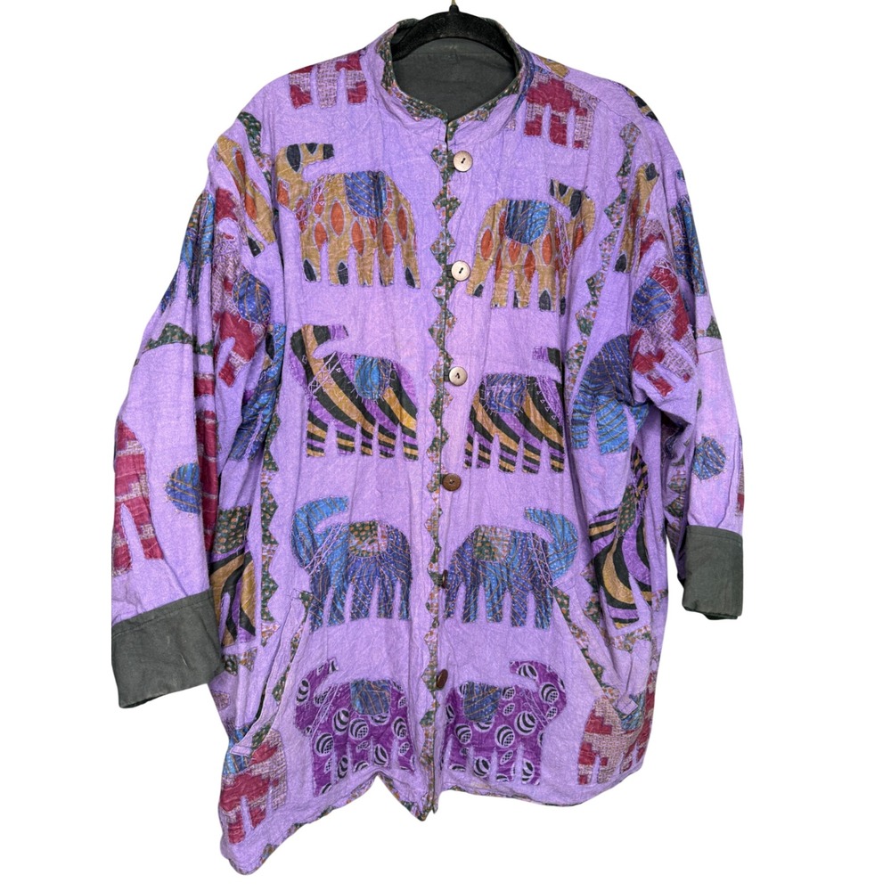 Silverstream Purple Elephant Applique Cotton Jacket One Size Boho Artisan India